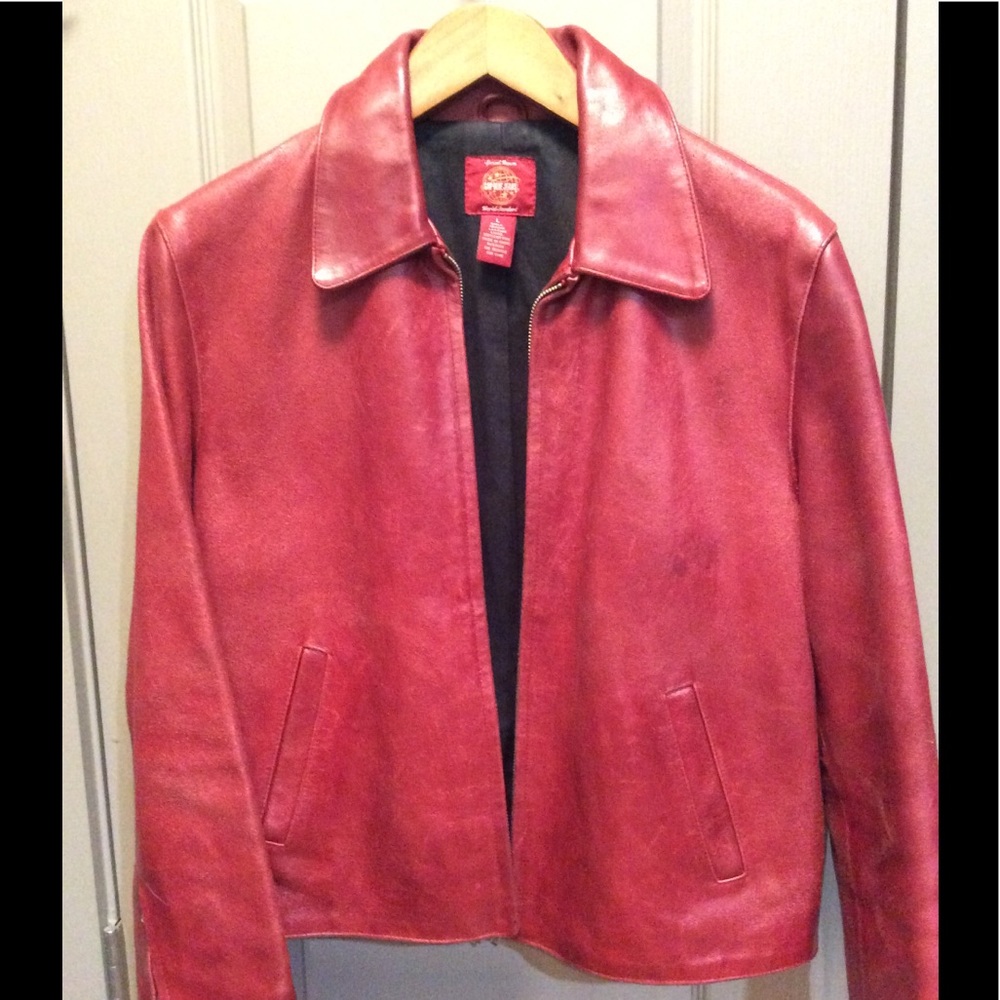 Red distressed leather jacket